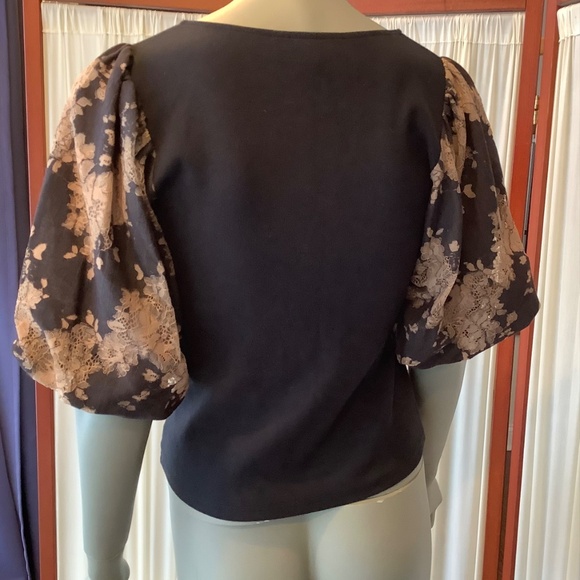Anthropologie Dolan Lace Puff-Sleeve Top Black Ribbed Size S - Picture 4 of 10